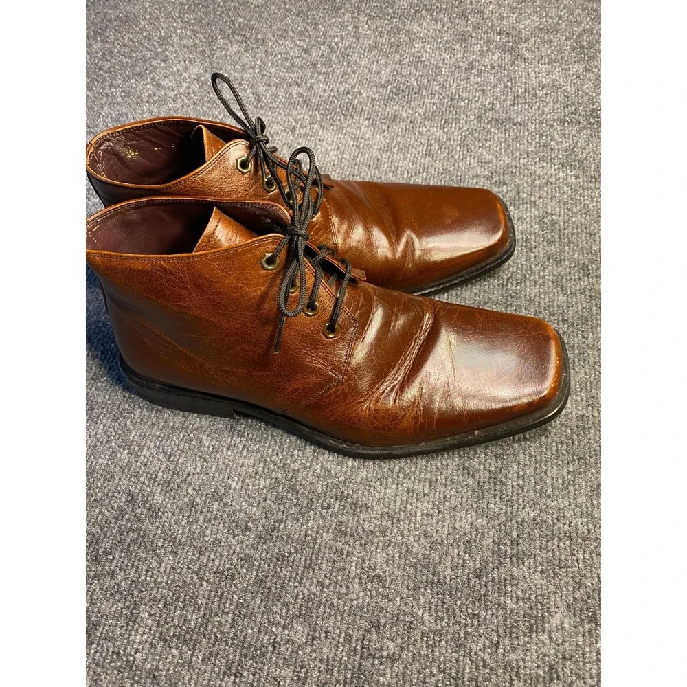 Michele Olivier Ankle Chukka Shoes Mens Size 10 Brown Leather Block Heel Lace Up